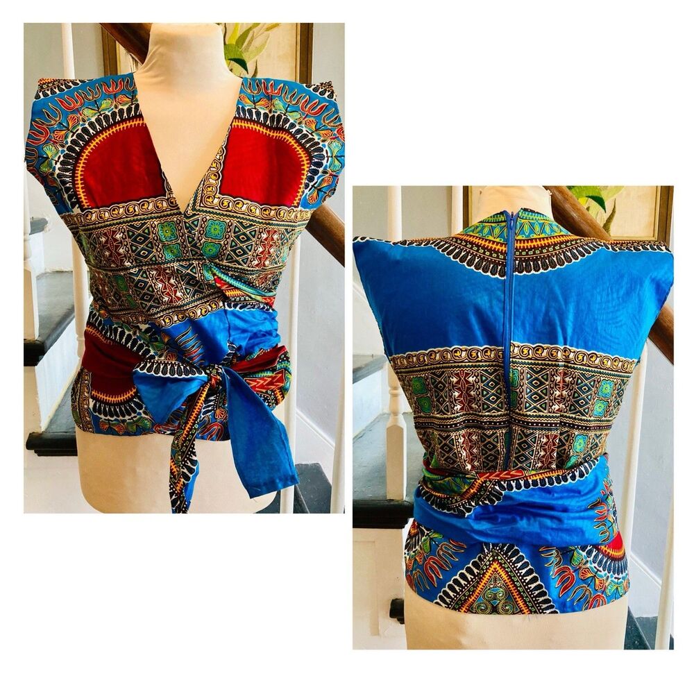 1970s 1980s 1990s Dashiki Handmade Wrap Top African Asian Indonesian Hippie Boho